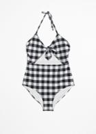 Other Stories Gingham Cutout Halter Swimsuit - White