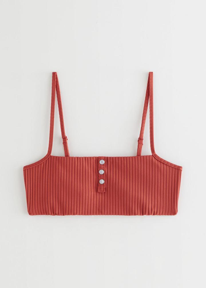 Other Stories Pearl Button Ribbed Bikini Top - Orange