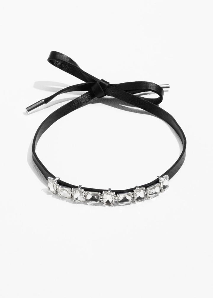 Other Stories Leather Choker With Jewels - White
