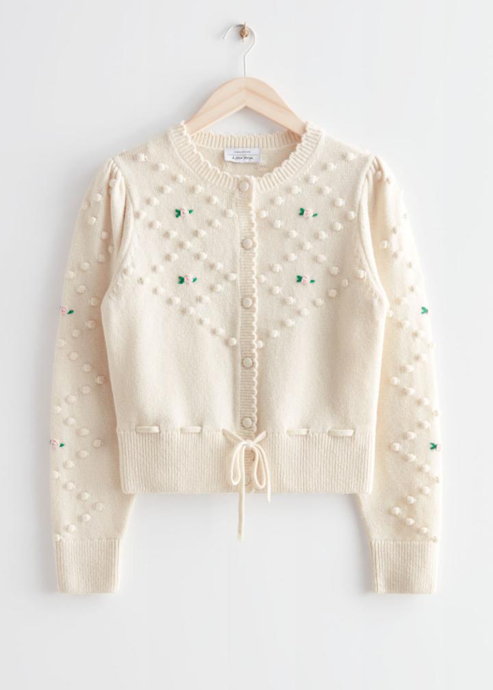 Other Stories Rose Embroidery Knit Cardigan - White
