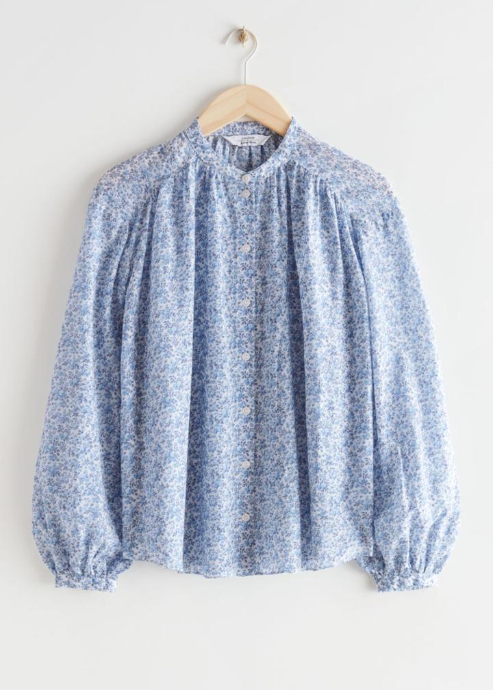 Other Stories Printed Silk Blend Blouse - Blue
