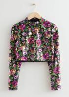 Other Stories Cropped Floral Sequin Top - Black