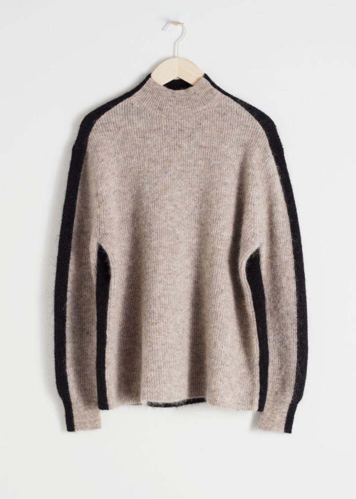 Other Stories Mock Neck Colour Block Sweater - Beige