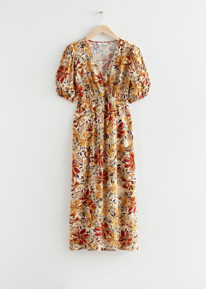 Other Stories Printed Puff Sleeve Midi Dress - Yellow