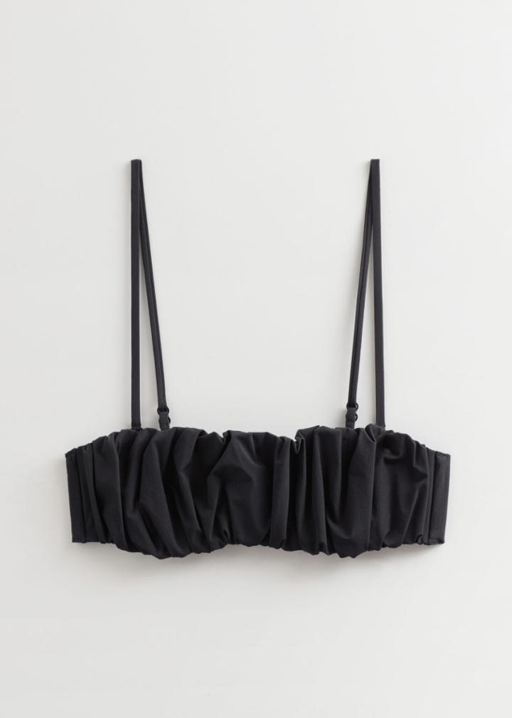 Other Stories Shirred Bandeau Bikini Top - Black