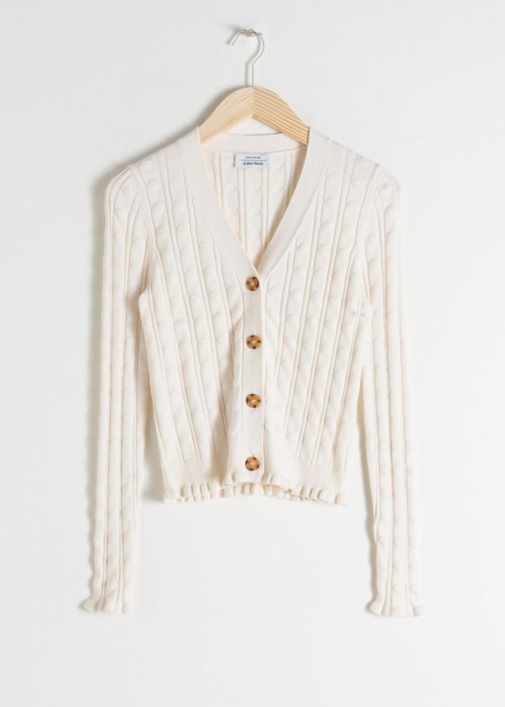 Other Stories Fitted Cotton Blend Cable Cardigan - White