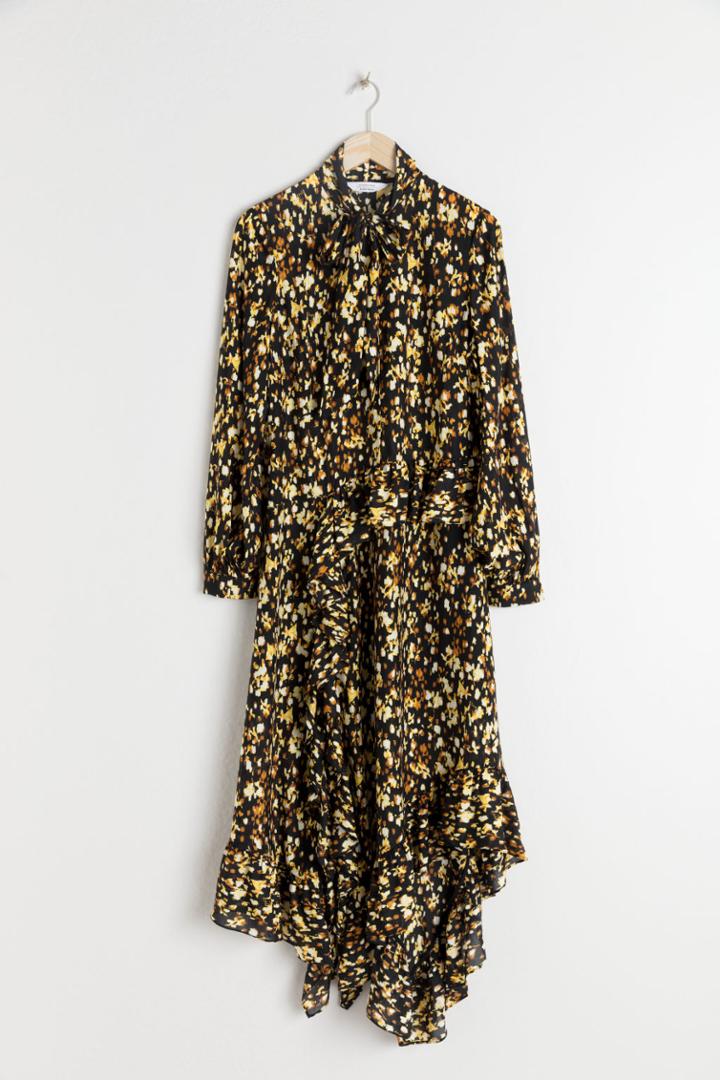 Other Stories Asymmetrical Ruffled Midi Dress - Black