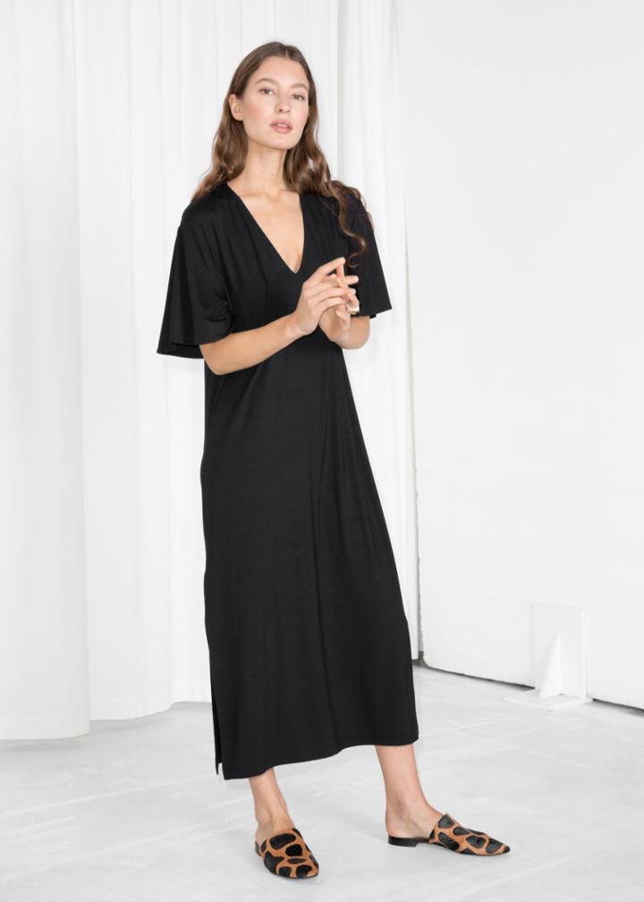 Other Stories V Neck Midi Shirt Dress - Black