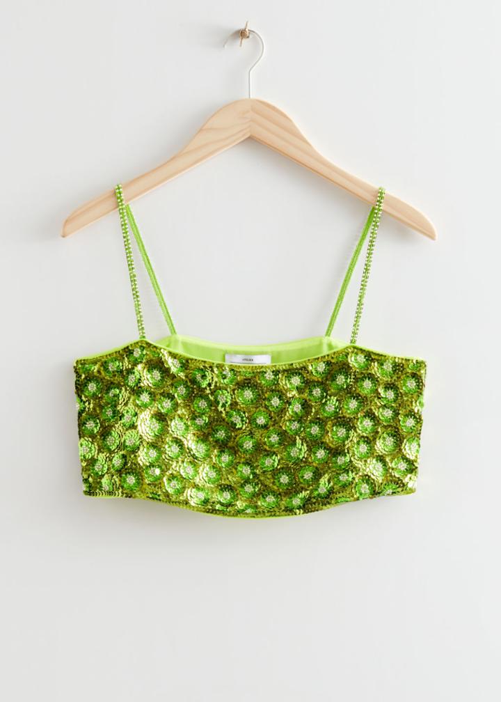 Other Stories Floral Sequin Crop Top - Green