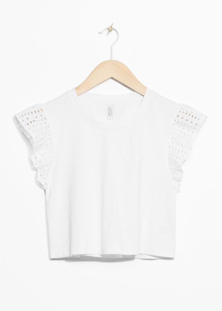 Other Stories Perforated Sleeve Crop Top - White