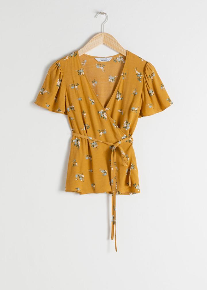 Other Stories Floral Wrap Blouse - Yellow