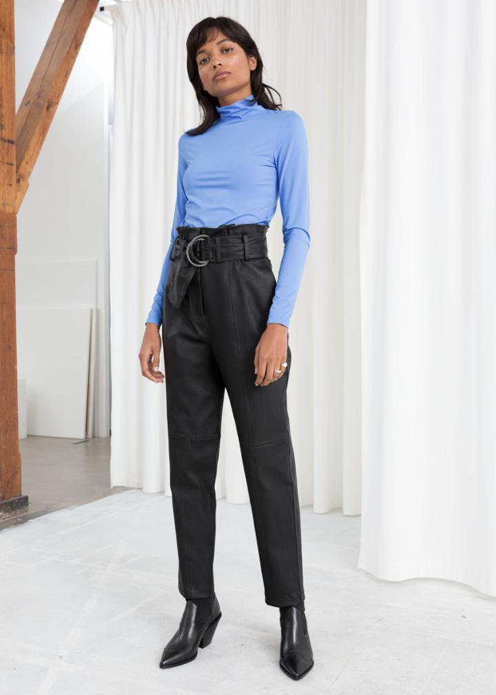 Other Stories Paperbag Waist Leather Trousers - Black