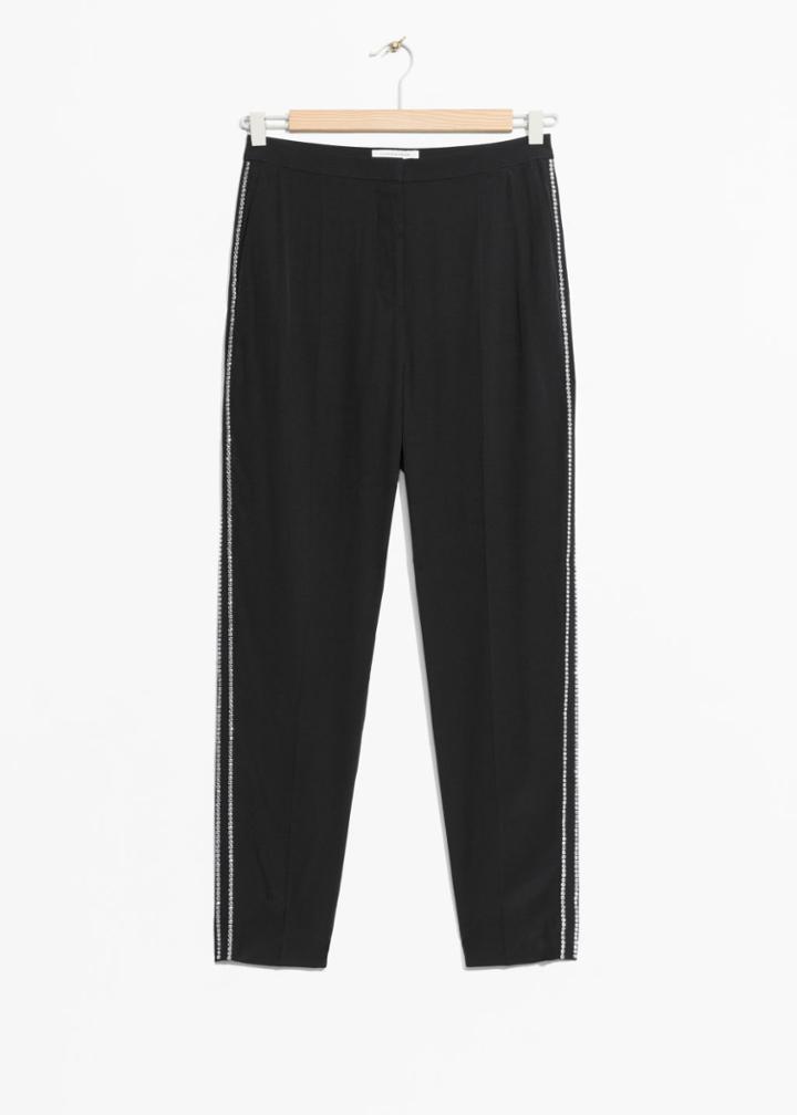 Other Stories Rhinestone Trim Trousers - Black
