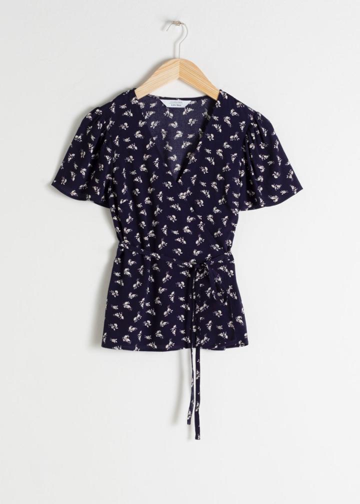 Other Stories Floral Wrap Blouse - Blue