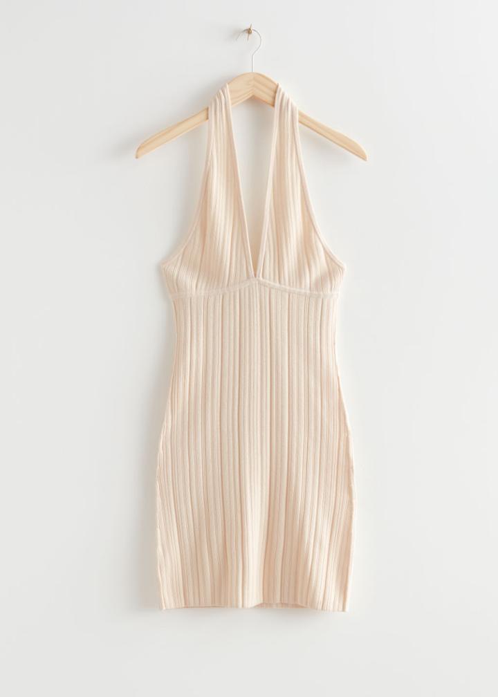 Other Stories Halter Knit Mini Dress - Beige