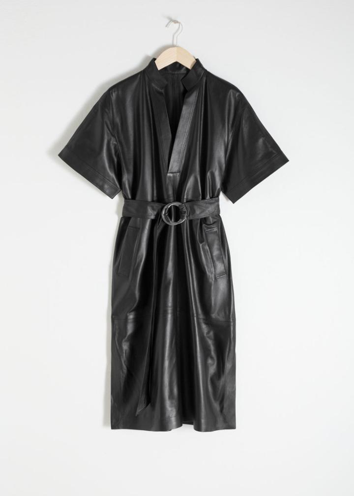 Other Stories Belted Leather Midi Dress - Black