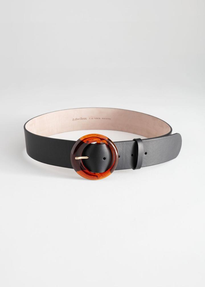 Other Stories Tortoise O-ring Leather Belt - Black