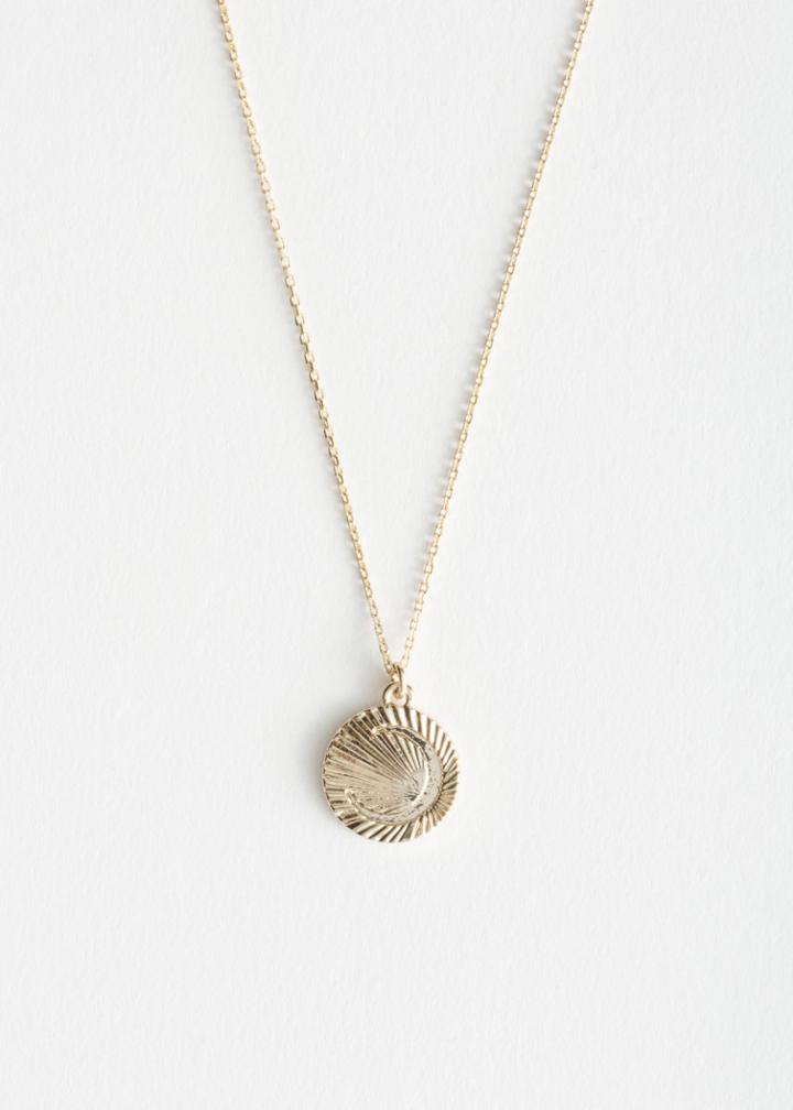 Other Stories Moon Embossed Pendant Necklace - Gold