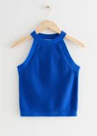 Other Stories Fitted Halter Knit Top - Blue