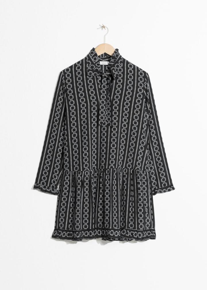 Other Stories Pussy Bow Mini Dress - Black