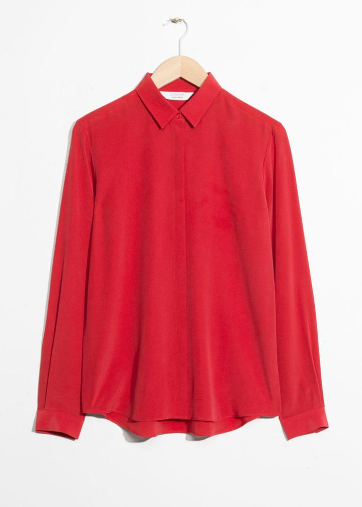 Other Stories Straight Fit Silk Shirt - Red