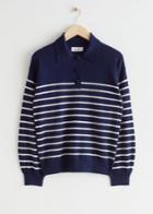 Other Stories Striped Polo Knit Sweater - Blue