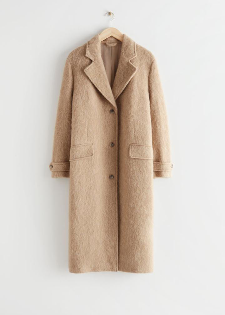 Other Stories Long Fuzzy Wool Coat - Beige