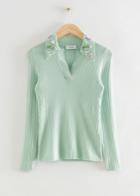 Other Stories Fitted Embellished Polo Top - Green
