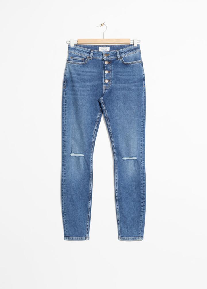 Other Stories Ultra Slim Fit Button Fly Denim - Blue