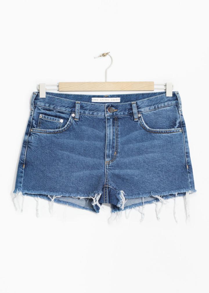 Other Stories Fringe Denim Shorts - Turquoise
