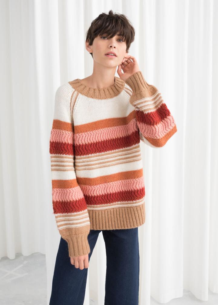 Other Stories Striped Wool Blend Sweater - White