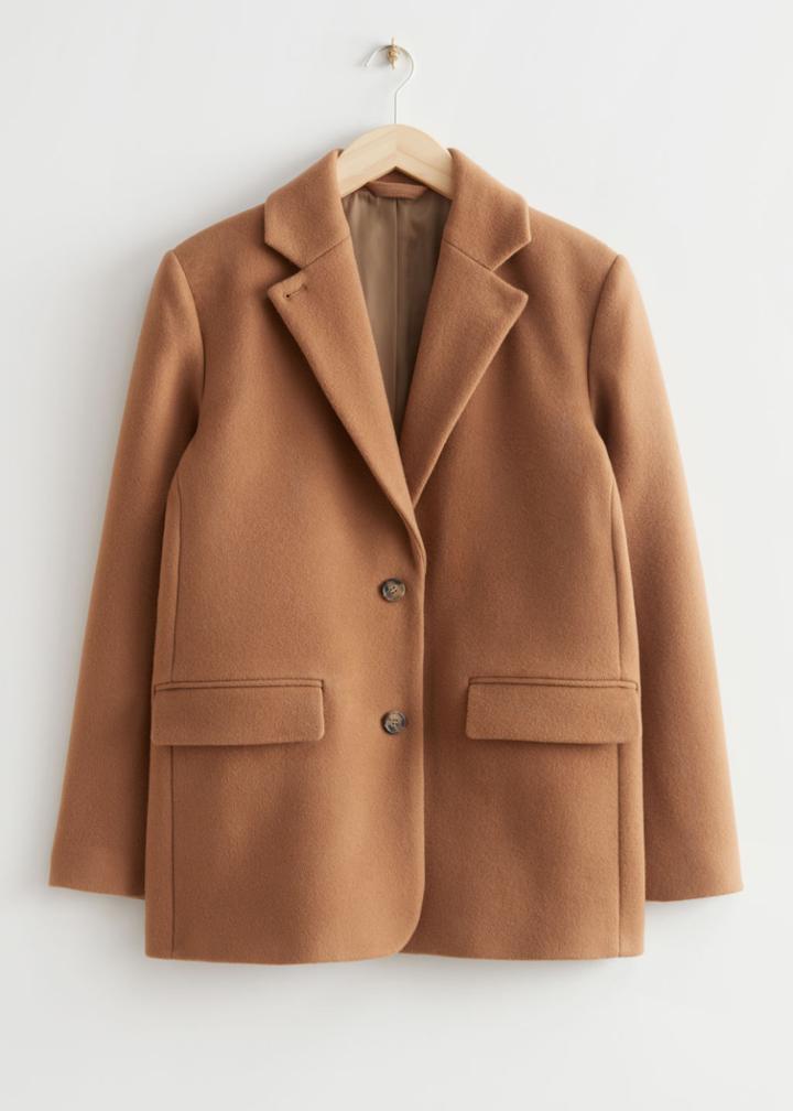 Other Stories Oversized Wool Blazer - Beige