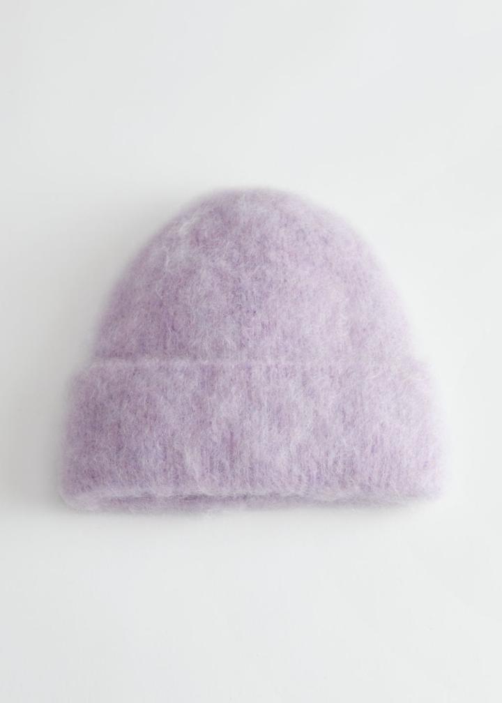 Other Stories Fuzzy Knit Beanie - Purple