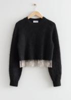 Other Stories Diamonte Fringed Cropped Jumper - Black