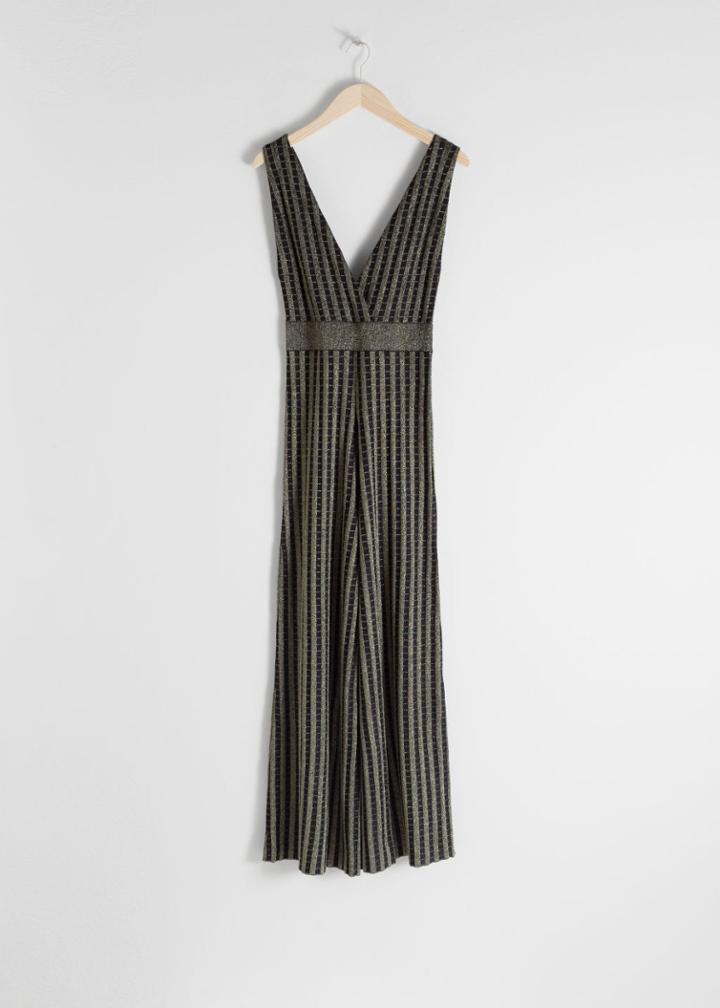 Other Stories Plunging Glitter Stripe Jumpsuit - Silver