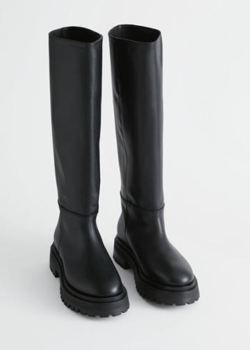 Other Stories Chunky Tall Leather Boots - Black