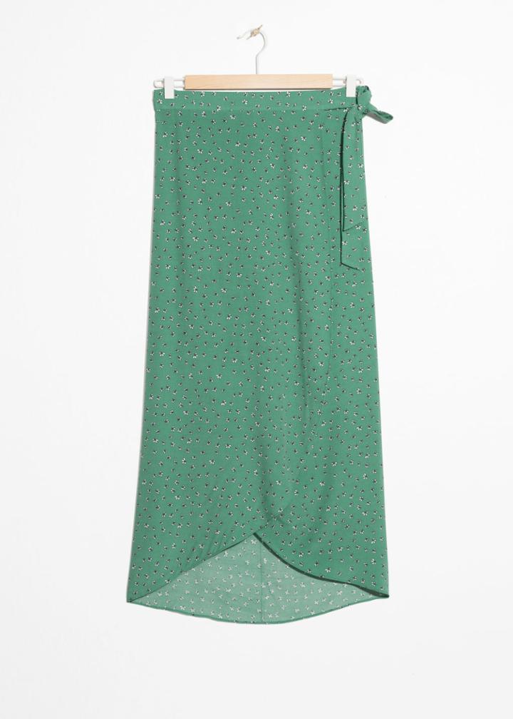 Other Stories Curved Hem Midi Wrap Skirt - Green