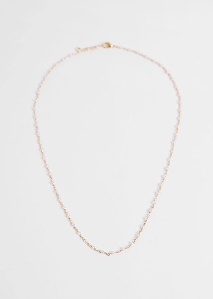 Other Stories Tiny Pearl Chain Necklace - White