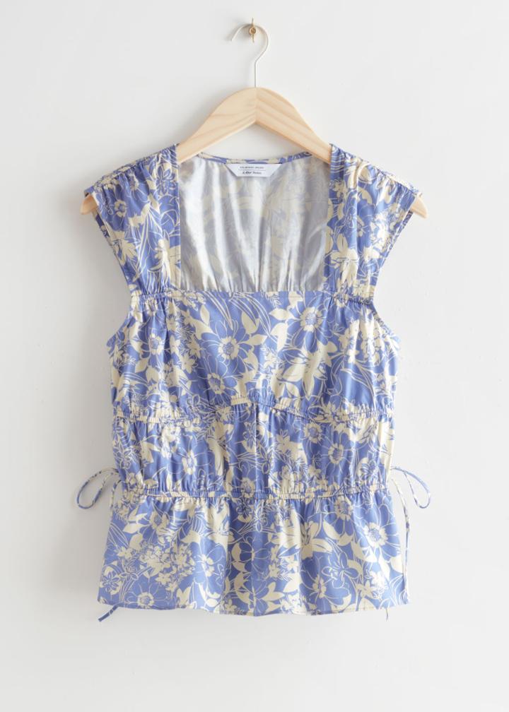 Other Stories Shirred Cotton Top - Blue