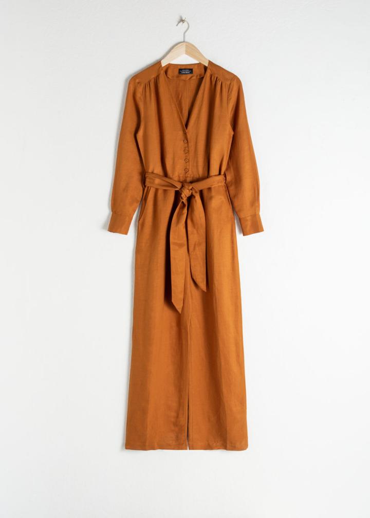 Other Stories Belted Linen Blend Jumpsuit - Orange