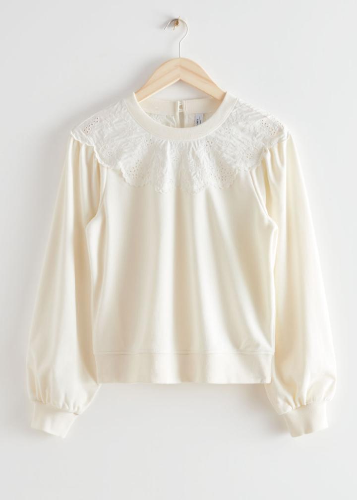 Other Stories Embroidered Voluminous Sleeve Sweater - White