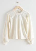 Other Stories Embroidered Voluminous Sleeve Sweater - White