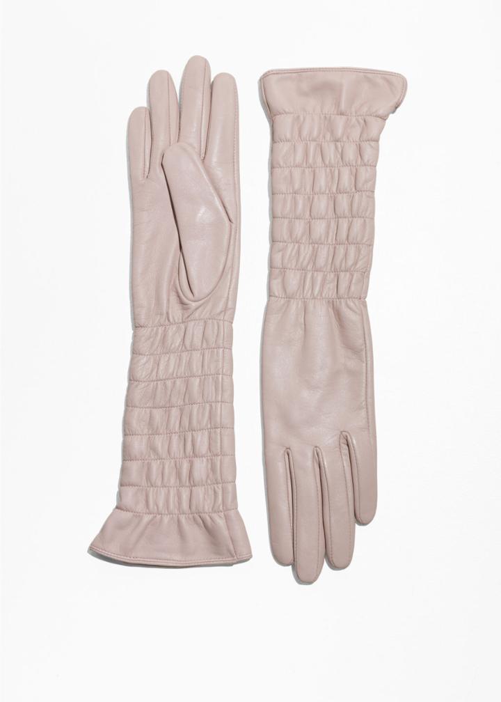 Other Stories Smocked Leather Gloves - Orange