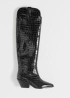 Other Stories Patent Croc Knee High Cowboy Boots - Black