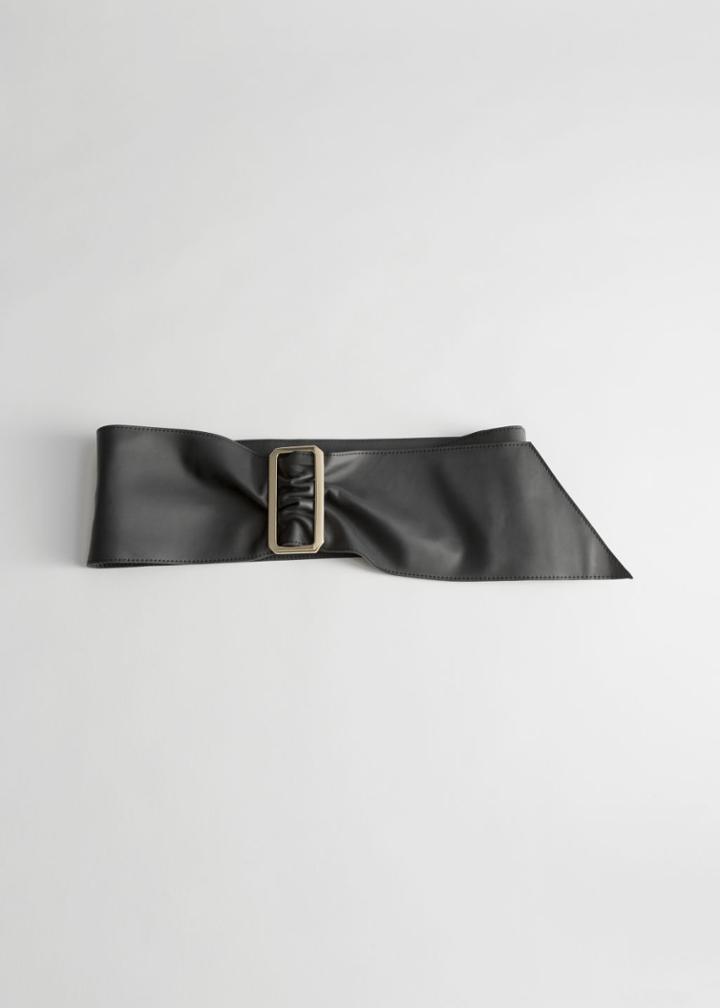 Other Stories Square Buckle Leather Belt - Black