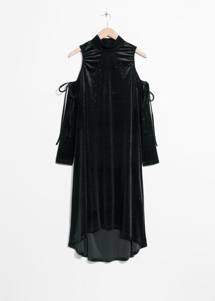 Other Stories Velour Cut-out Shoulders Dress - Black