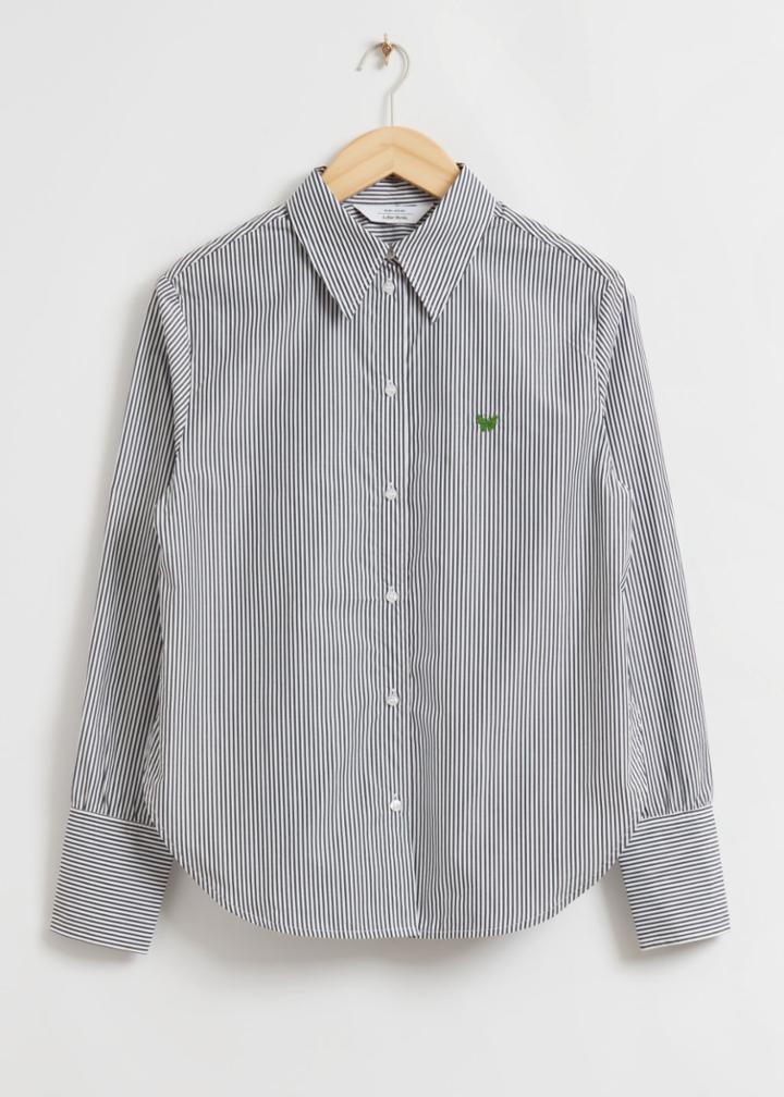 Other Stories Loose Butterfly Embroidered Striped Shirt - Blue
