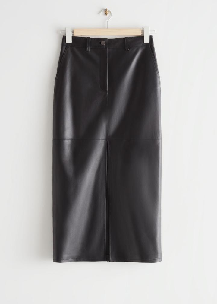 Other Stories Leather Pencil Midi Skirt - Black