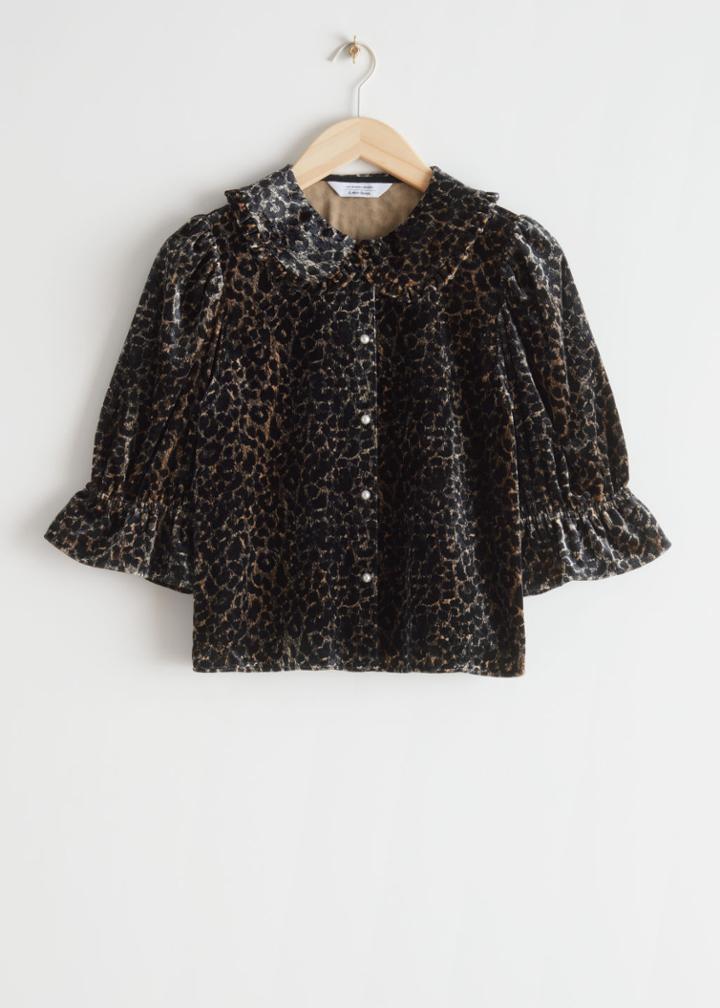 Other Stories Puff Sleeve Velvet Blouse - Beige