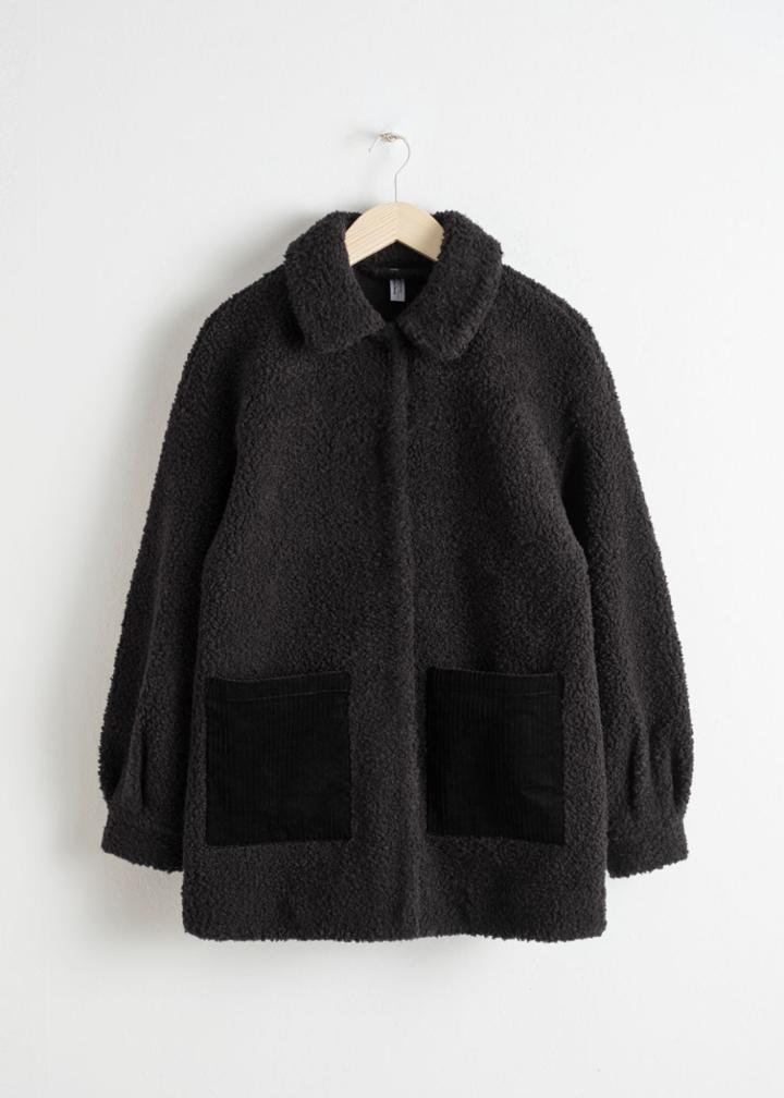 Other Stories Faux Shearling Workwear Jacket - Black